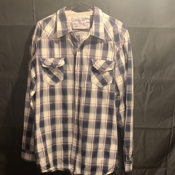 Ecko Unltd Men's Plaid Button-Down Shirt - Blue and White - Picture 1 of 4